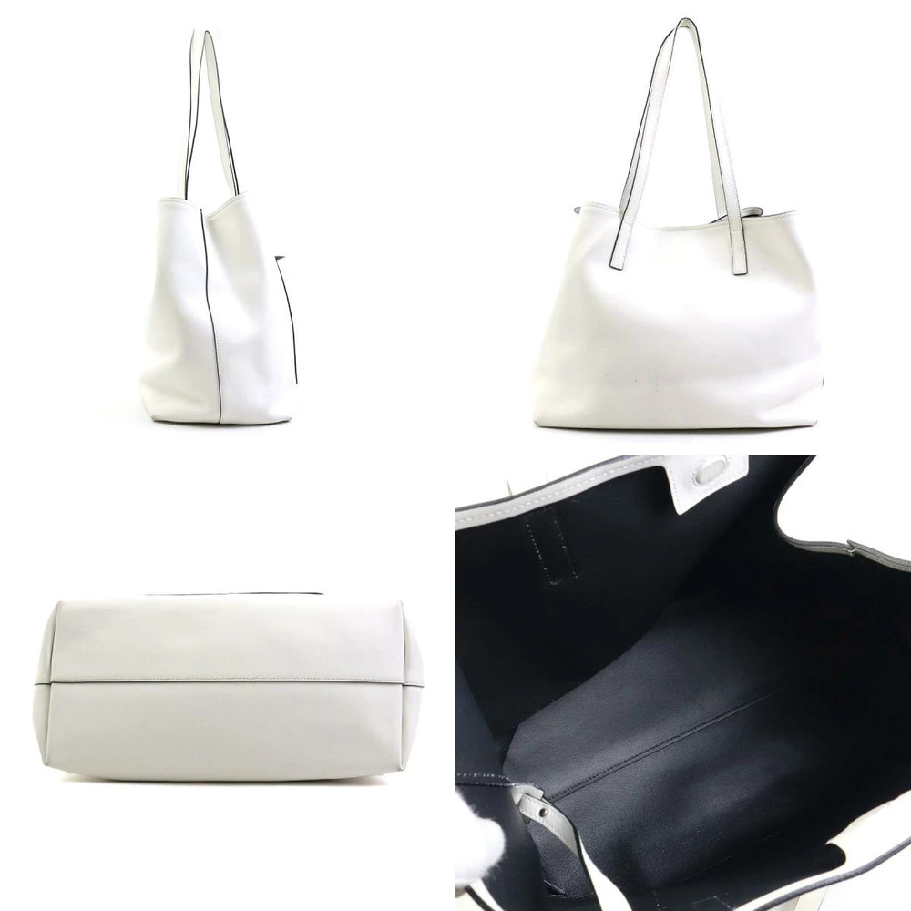 Prada leather shopping bag white plate tote Vitello Daino logo White